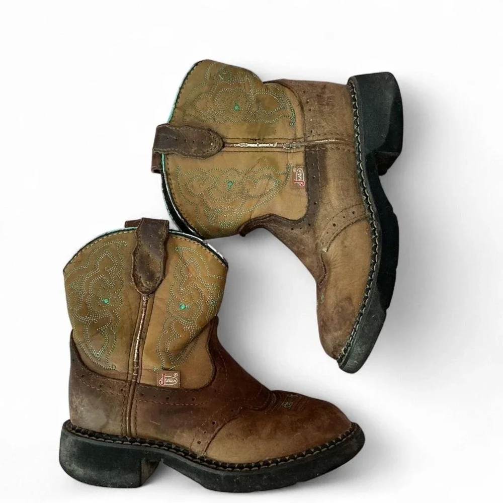 Justin Brown‎ Leather Western Cowboy Boots Girls Kids